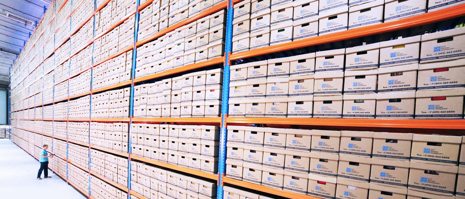 Large-scale warehouse racking holding palletised stock for multiple industries