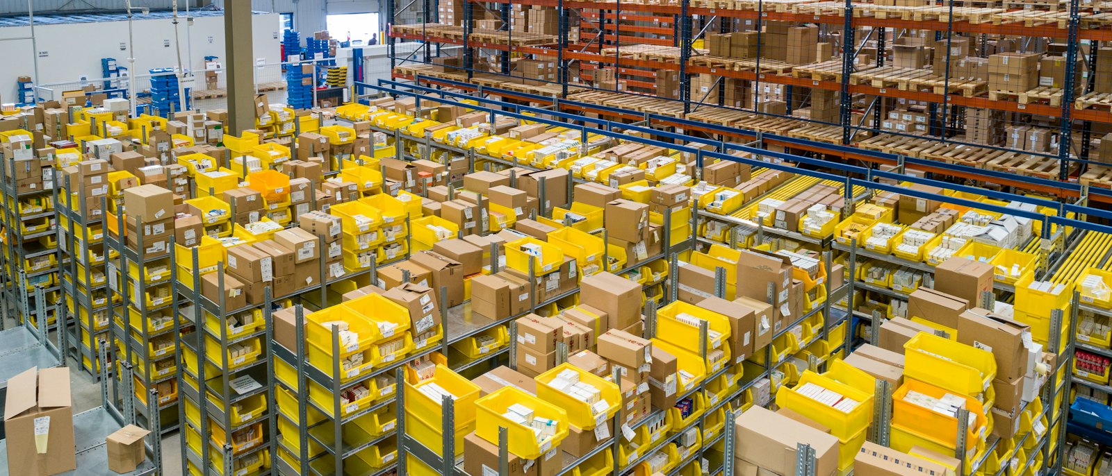Organised palletised stock in a distribution warehouse
